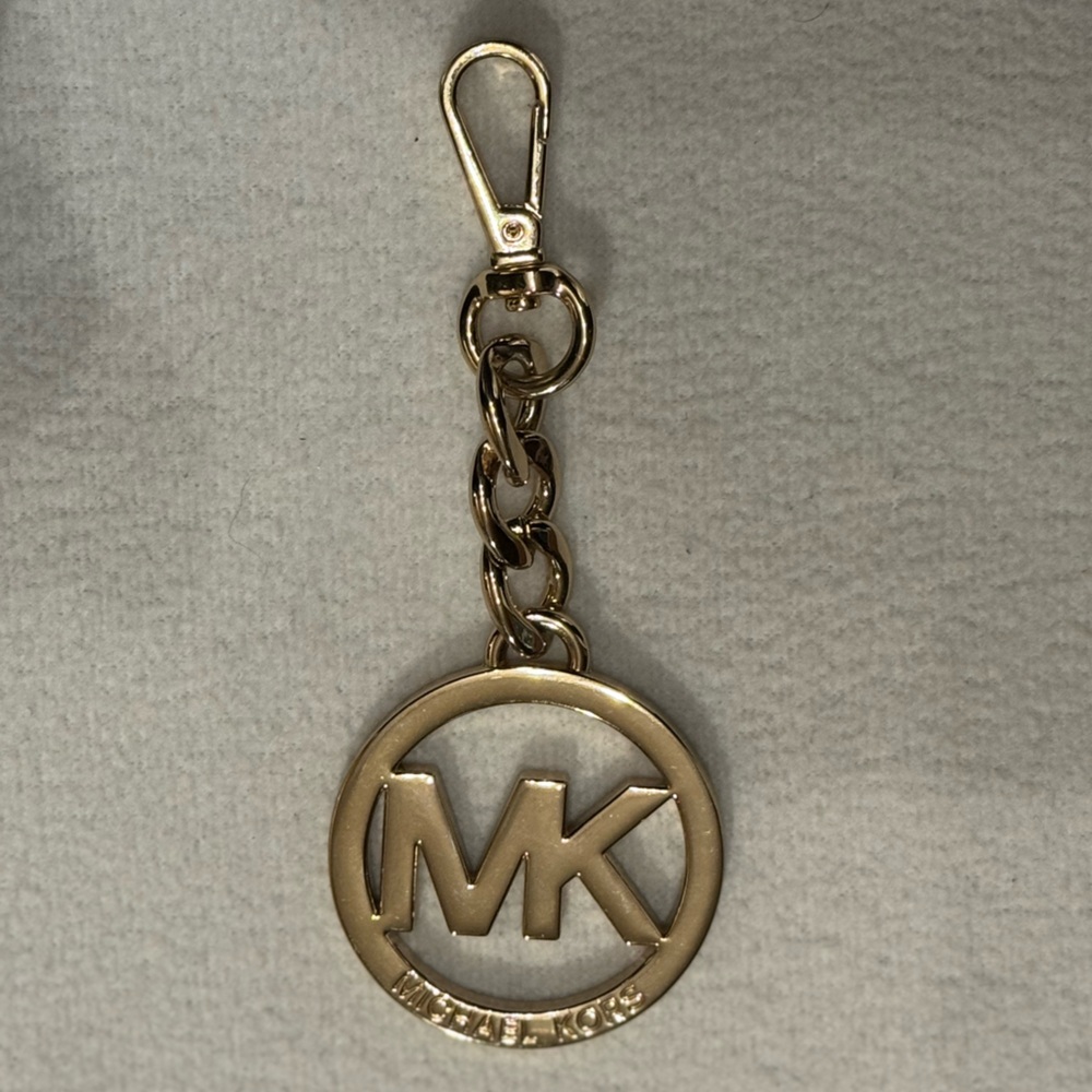 Michael Kors Gold Tone Key Chain charm MK Logo Circular Bag Charm Pendant